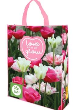 1 shopping bag met tulpen roze 'love what you grow'