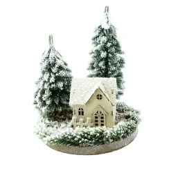 Besneeuwd huisje met led verlichting