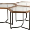 Bijzettafel hexagon glas/hout bruin