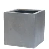 Bloembak Fiberstone kubus 50x50cm grijs