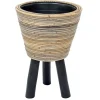Drypot wooden legs stripe grey d32h45cm
