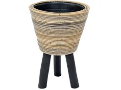 Drypot wooden legs stripe grey d32h45cm
