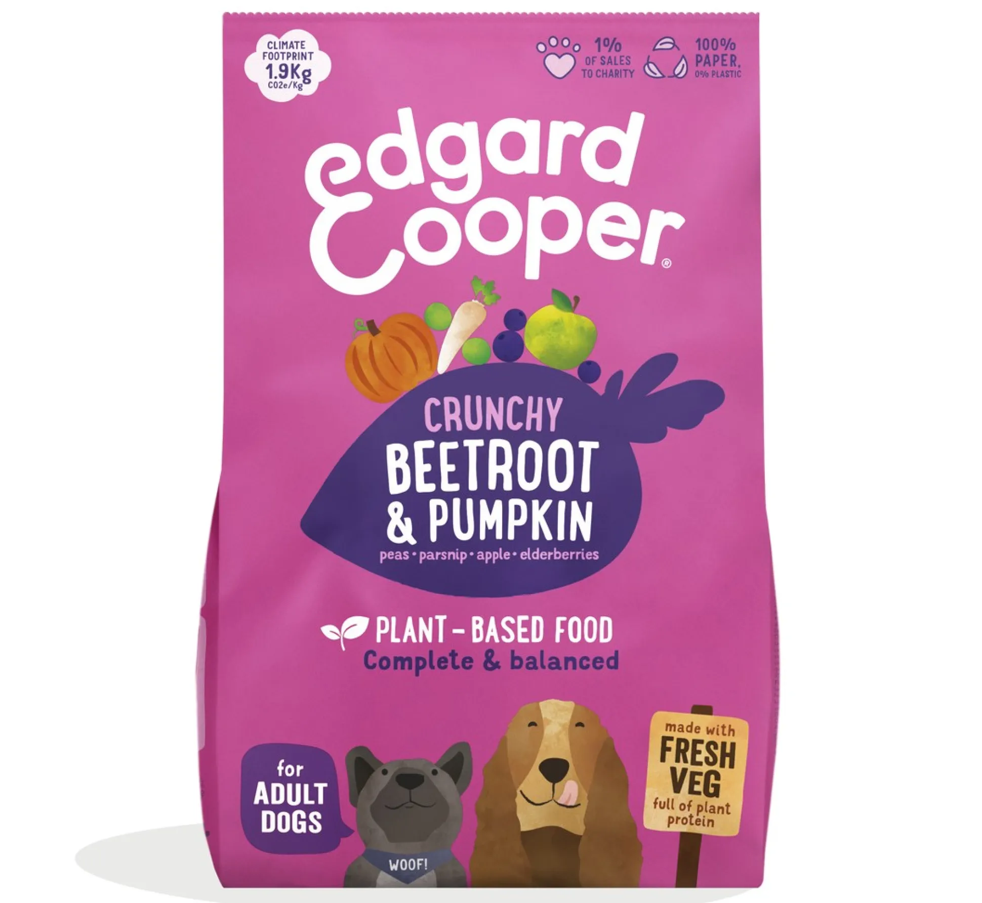 Edgard & cooper, hondenbrokken voor adult plant based bieten, 1kg
