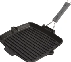 Grillpan met inklapbare greep 24 x 24 cm zwart