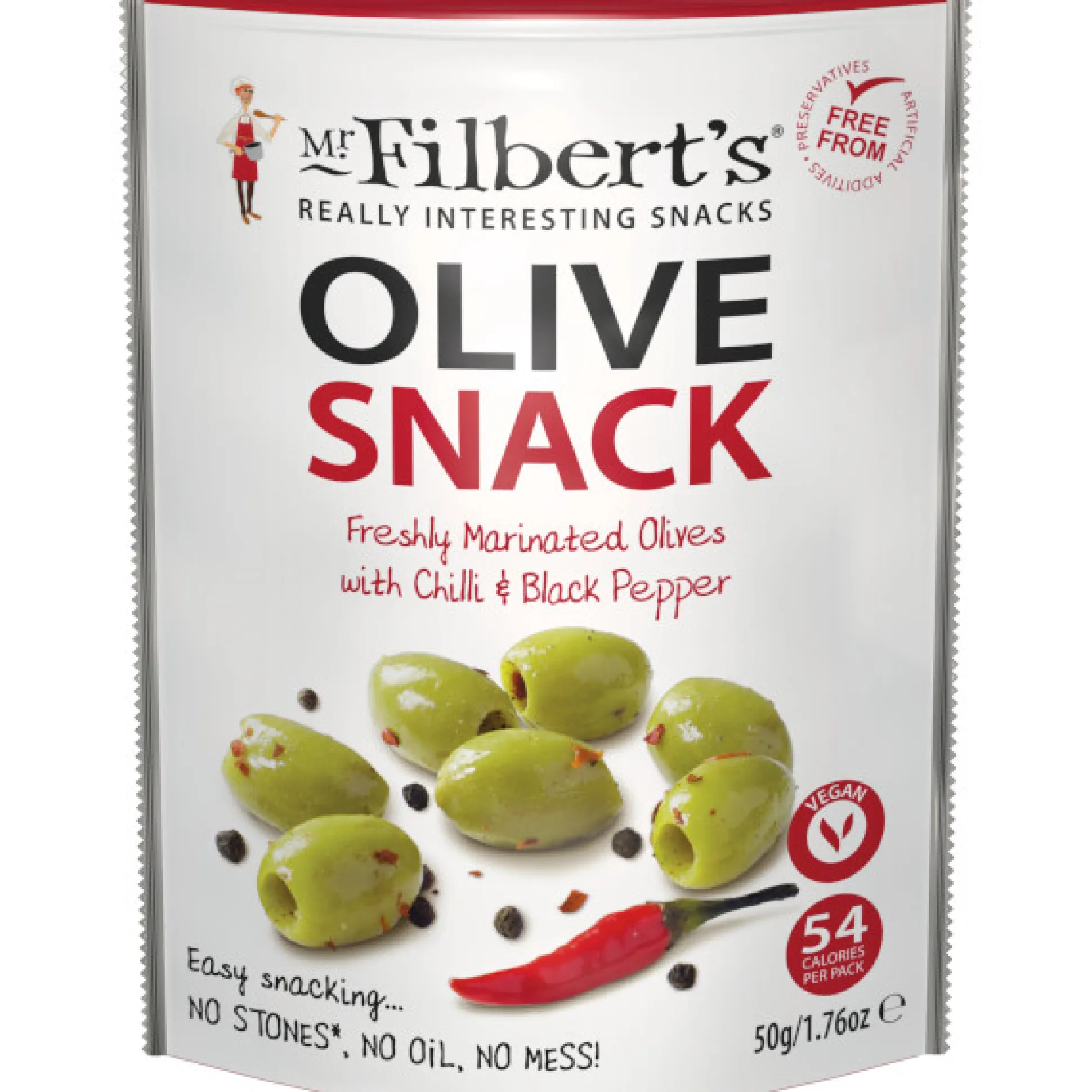 Groene olijven met chili en zwarte peper 50g