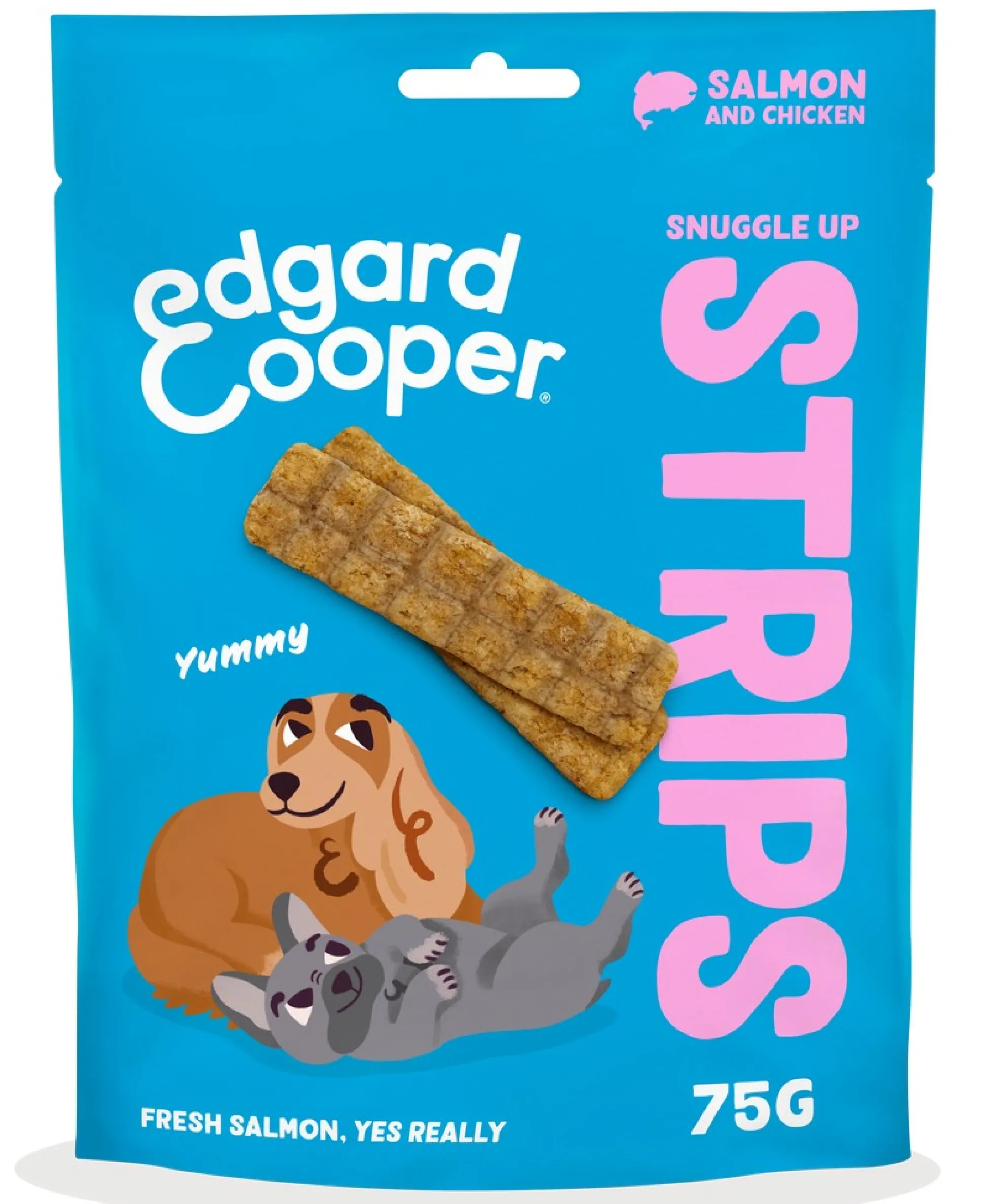 Hondensnack treats snuggle up strips met zalm en kip