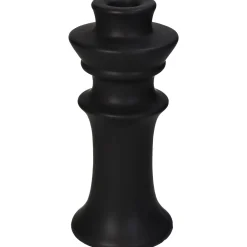 Kandelaar fijn aardewerk zwart 8x8x18cm