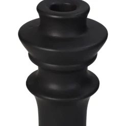 Kandelaar fijn aardewerk zwart 8x8x18cm