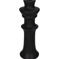 Kandelaar fijn aardewerk zwart 8x8x24cm