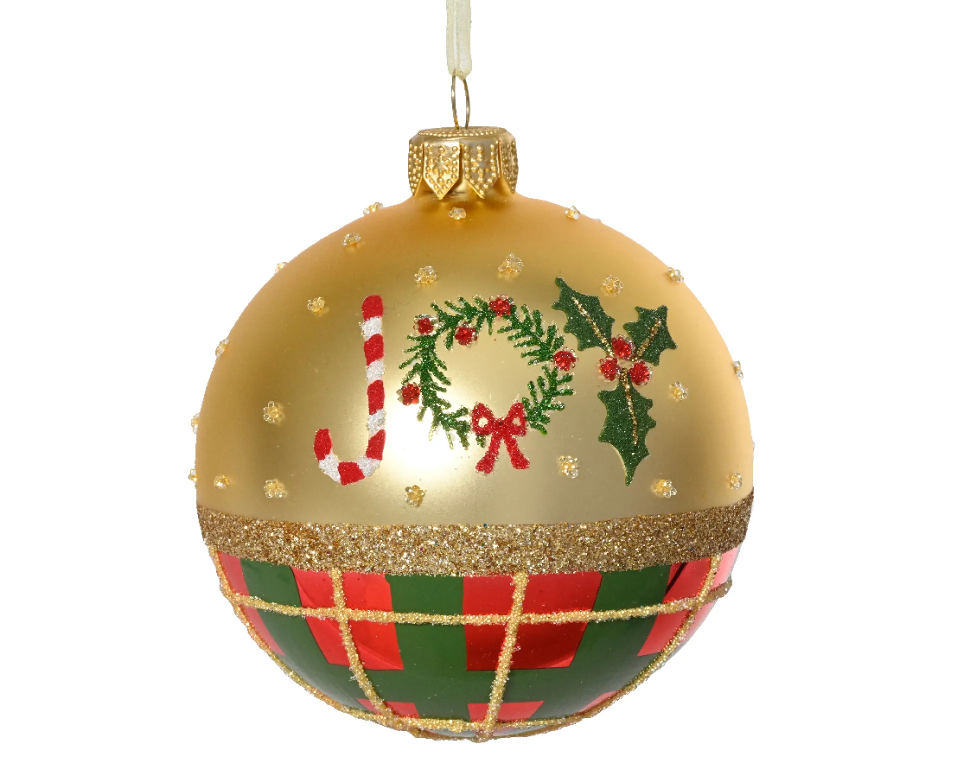 Kerstbal glas mat , 'joy'