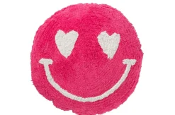 Kussen smiley getuft katoen roze/wit