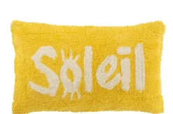 Kussen soleil getuft katoen geel/wit