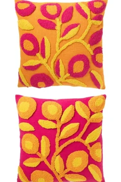 Kussen vierkant borduurwerk bloem katoen mix assortiment van 2