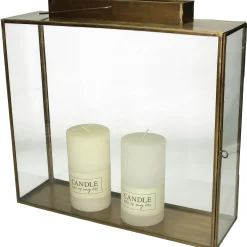 Lantaarn messing goud 35x10x34cm