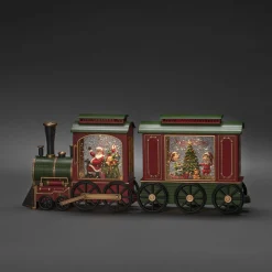 Led kerstlantaarn locomotief met kerstman en zak met kerstcadeaus