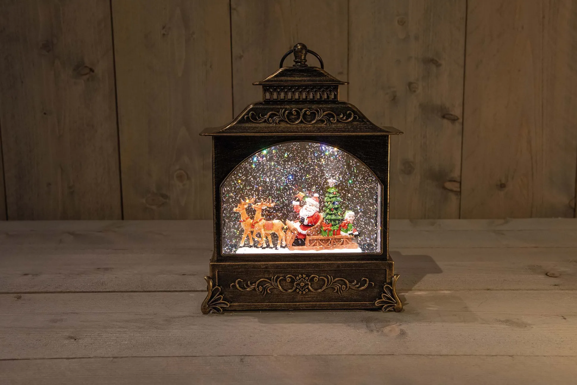 Led lantaarn kerstman glitterwater