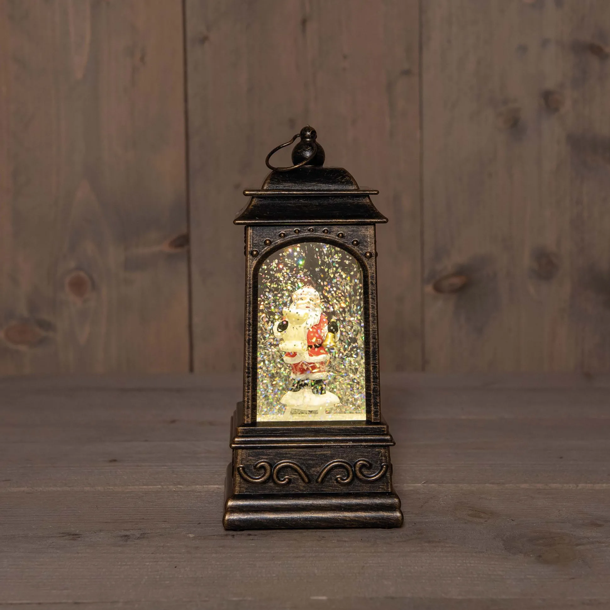 Led lantaarn kerstman glitterwater