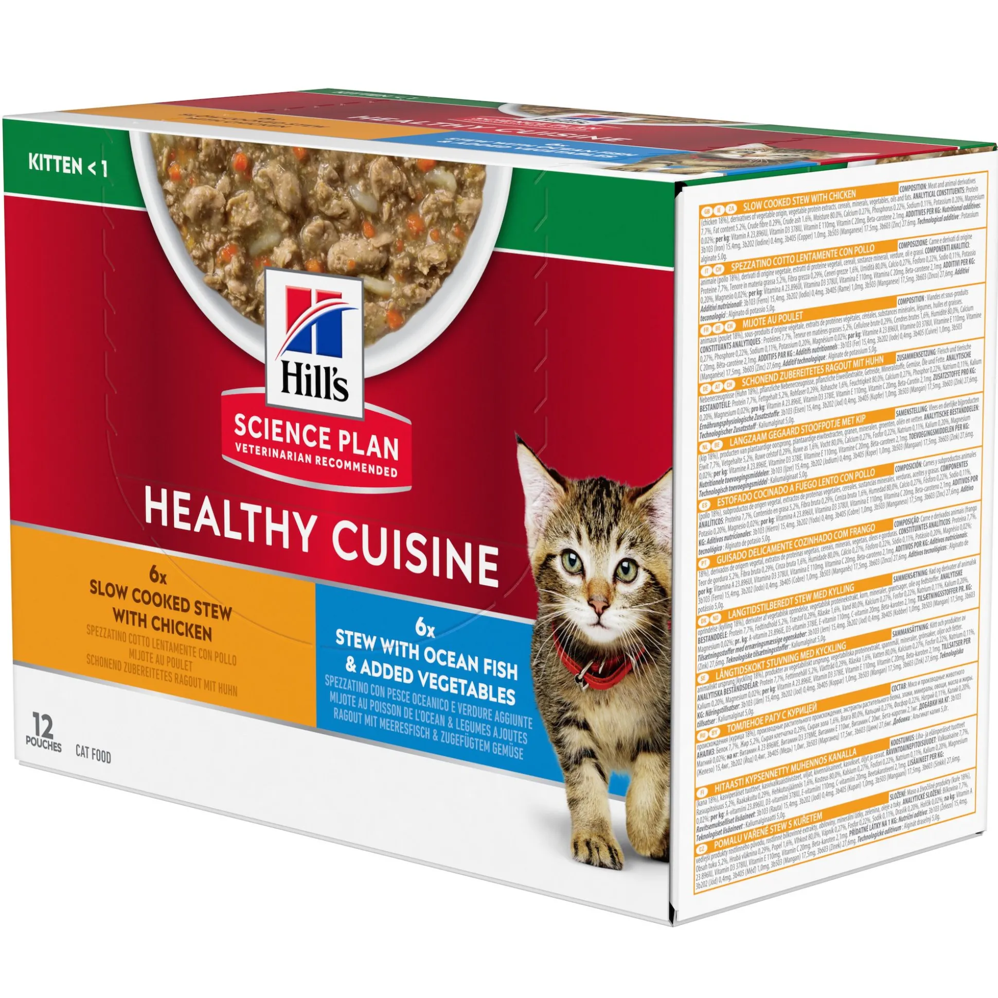 Natvoer voor katten hill's science plan healthy cuisine kitten stoofpotje met kip en toegevoegde groenten, met zalm en toegevoegde groenten multipack 12x80g