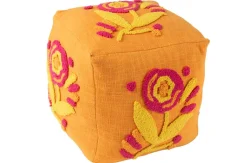 Poef vierkant bloem katoen oranje/roze/geel