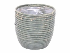 Pot round balloon stripe olive d18h16cm