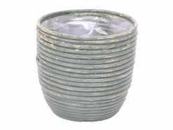 Pot round balloon stripe olive d24h24cm