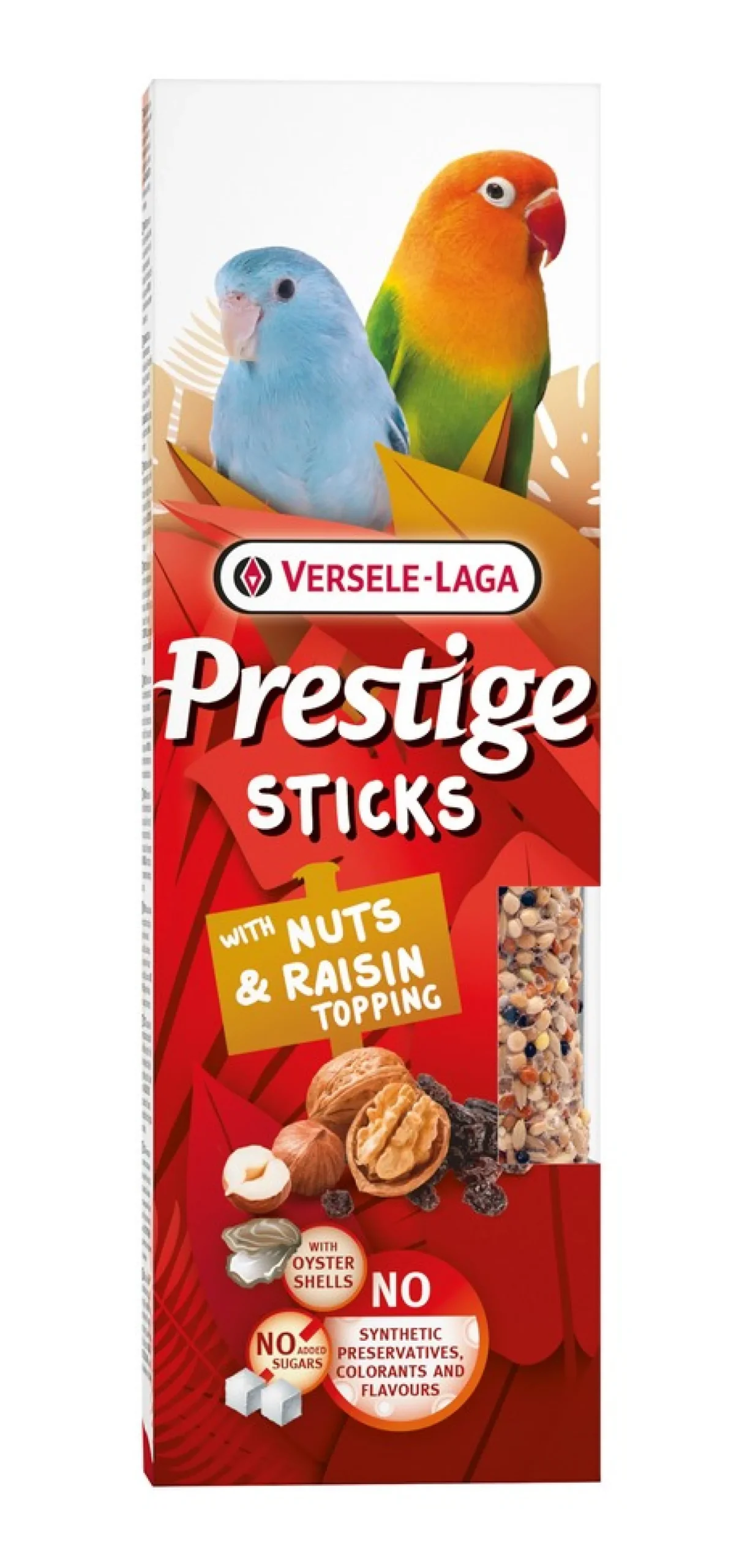 Prestige sticks kleine papegaaien met noten & rozijnentopping - 2 stuks 60g
