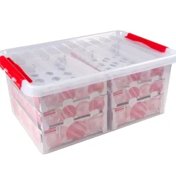 Q-line kerst box 45l met trays voor 98 kerstballen tr rood