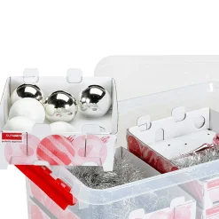 Q-line kerst box 45l met trays voor 98 kerstballen tr rood