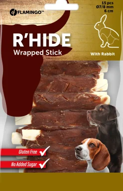 R'hide stokjes omwikkeld met konijn 7/8mm 6cm 15st 100gr
