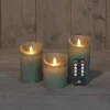 Set van 3 rustieke wax led kaarsen met bewegende vlam jade groen