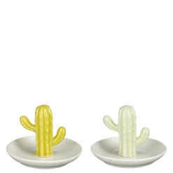 Sieradenhouder cactus groen geel 2 assorti - h8xd11cm