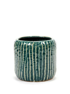 Sixties Pot ribbels blauw grijs d15,5 h14,5