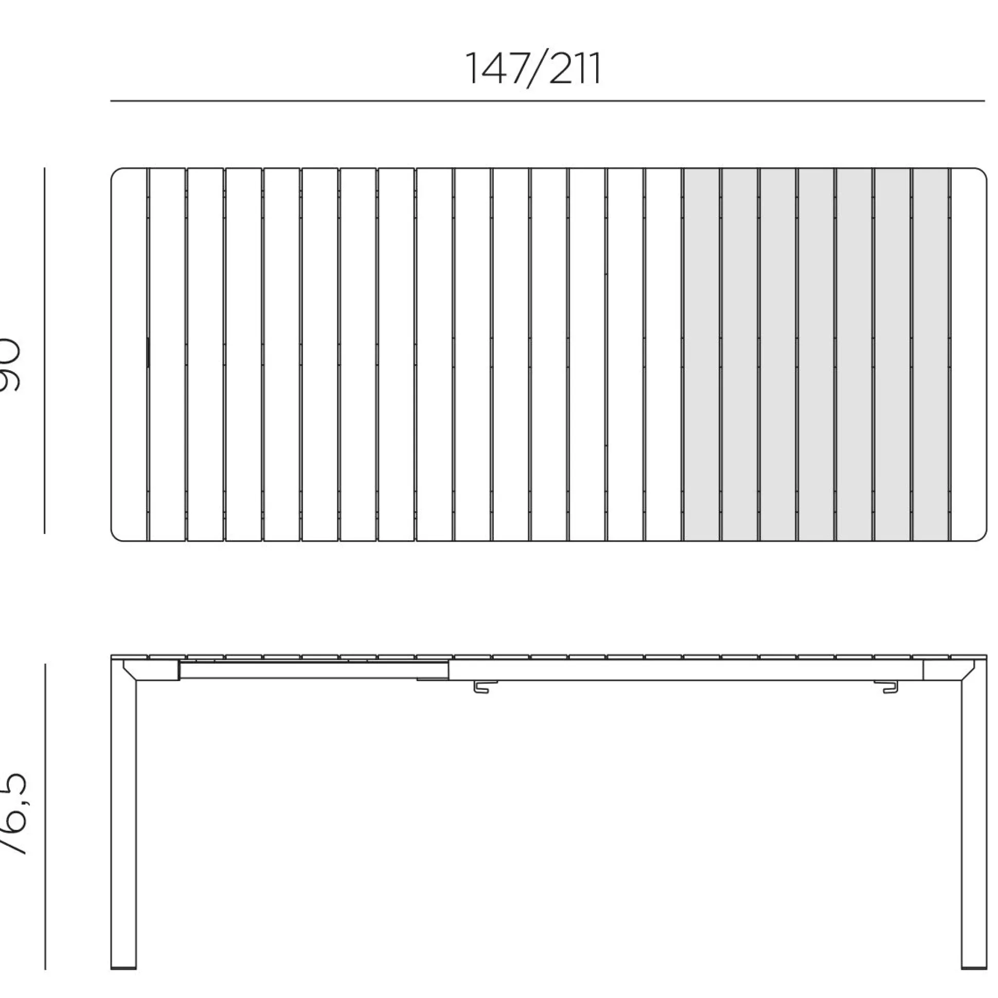 Tevere tafel verlengbaar 147cm antraciet