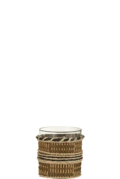 Theelichthouder glas bruin/beige