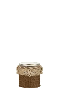 Theelichthouder met schelpen glas bruin