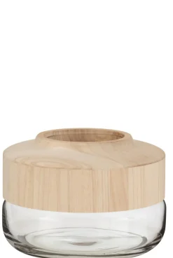 Vaas breed laag hout/glas l br (25x25x17.5cm)