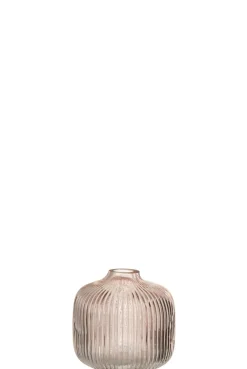 Vaas ribbels laag glas roze (11x11x11cm)