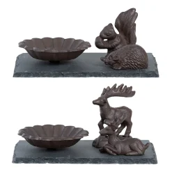 Vogelbad op leisteen voorzien van bosdieren