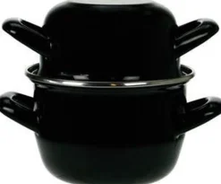 Zwarte mosselpot Ø18 cm geschikt voor inductie
